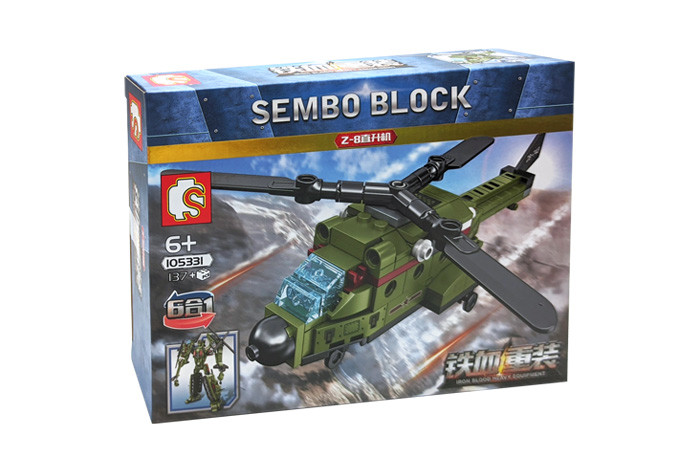Конструктор Sembo Block Военный трансформер 6 в 1: Боевой вертолёт 105331