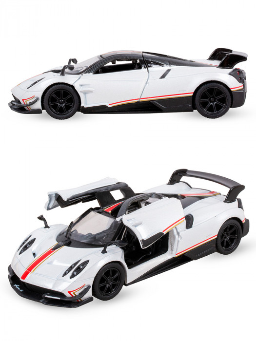 Металлическая машинка Kinsmart 1:38 «2016 Pagani Huayra BC с принтом» инерционная, белая