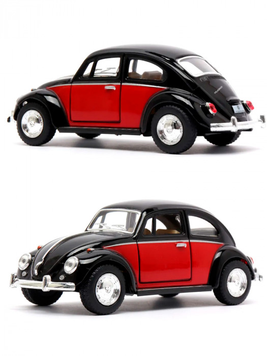 Металлическая машинка Kinsmart 1:32 «1967 Volkswagen Classical Beetle (Color Door)» инерционная, чёрная KT5373D-1