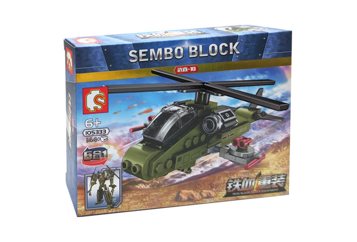 Конструктор Sembo Block Военный трансформер 6 в 1: Вертолёт разведки 105333