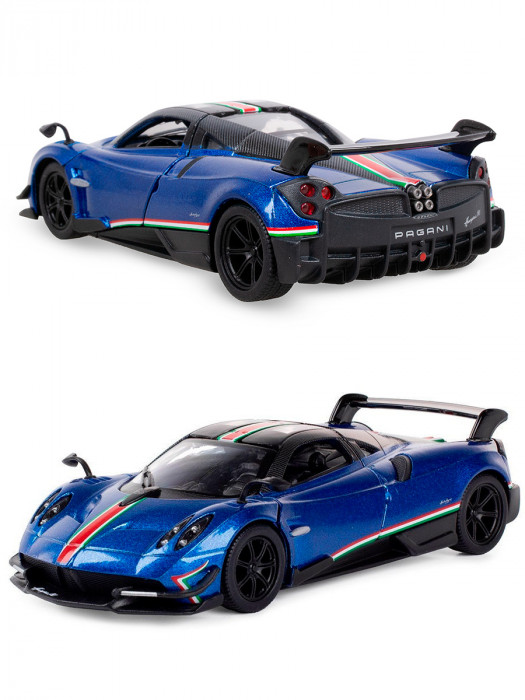 Металлическая машинка Kinsmart 1:38 «2016 Pagani Huayra BC с принтом» инерционная, синяя KT5400DF-3