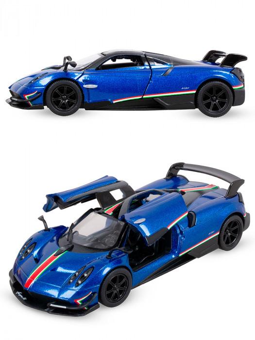 Металлическая машинка Kinsmart 1:38 «2016 Pagani Huayra BC с принтом» инерционная, синяя KT5400DF-3