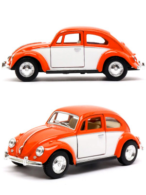 Металлическая машинка Kinsmart 1:32 «1967 Volkswagen Classical Beetle (Color Door)» инерционная, оранжевая