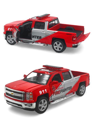 Машинка металлическая Kinsmart 1:46 «2014 Chevrolet Silverado (Пожарные)» инерционная