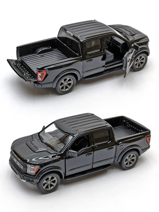 Металлическая машинка Kinsmart 1:46 «2022 Ford F-150 Raptor» инерционная, чёрная KT5436D-2