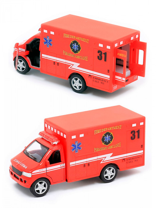 Металлическая машинка Kinsmart 1:48 «Машина скорой помощи: реанимация, пожарные» инерционная, красная KS5259D-2
