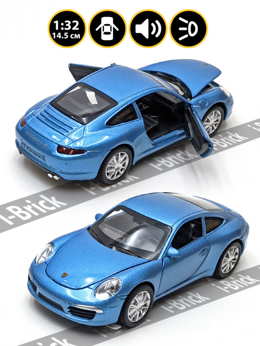 Металлическая машинка 1:32 (14,5 см) «Porsche 911 Carrera S» голубая, свет, звук, инерция 32061-2