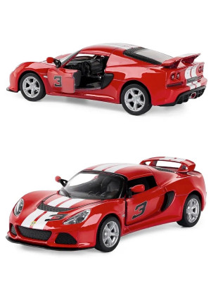 Металлическая машинка Kinsmart 1:32 «2012 Lotus Exige S (с принтом)» инерционная, красная
