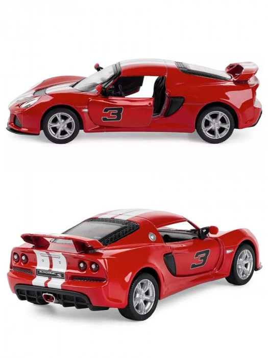 Металлическая машинка Kinsmart 1:32 «2012 Lotus Exige S (с принтом)» инерционная, красная