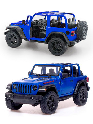 Металлическая машинка Kinsmart 1:34 «2018 Jeep Wrangler (открытый верх)» инерционная, синяя