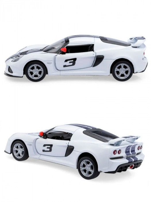 Металлическая машинка Kinsmart 1:32 «2012 Lotus Exige S (с принтом)» инерционная, белая KT5361DF-2