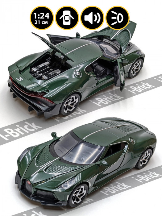 Металлическая машинка BMB 1:24 (21 см) «Bugatti La Voiture Noire» зелёная, свет, звук, инерция K2-06-C-1
