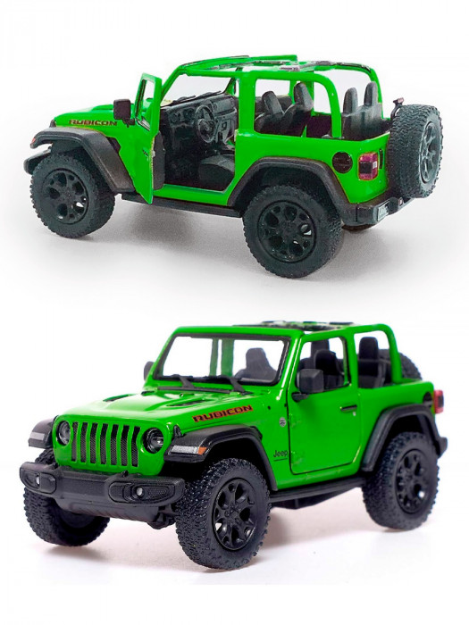 Металлическая машинка Kinsmart 1:34 «2018 Jeep Wrangler (открытый верх)» инерционная, зелёная KT5412DA-3