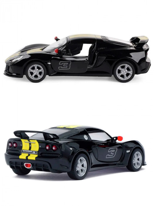 Металлическая машинка Kinsmart 1:32 «2012 Lotus Exige S (с принтом)» инерционная, чёрная KT5361DF-4