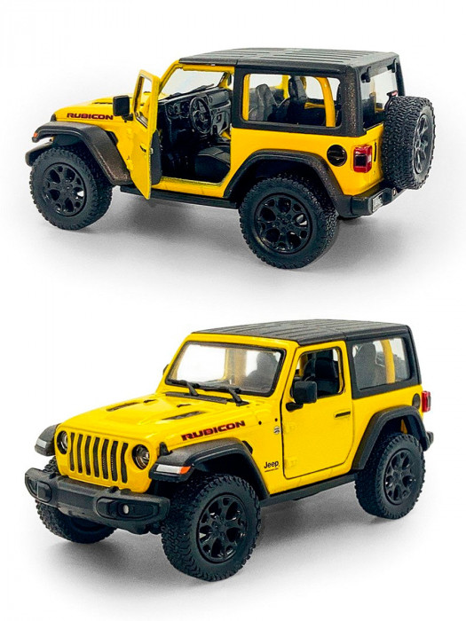 Металлическая машинка Kinsmart 1:34 «2018 Jeep Wrangler (жёсткий верх)» инерционная, жёлтая KT5412DB-1