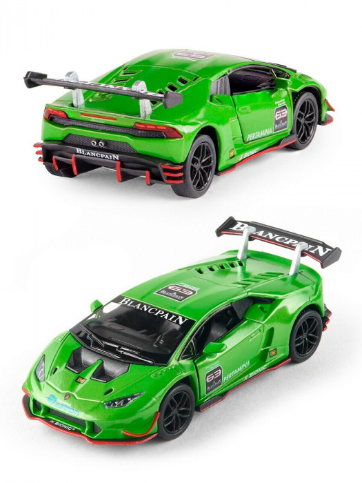 Металлическая машинка Kinsmart 1:36 «Lamborghini Huracan LP620-2 Super Trofeo» инерционная, зелёная KT5389D-1