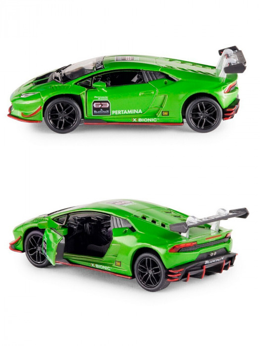 Металлическая машинка Kinsmart 1:36 «Lamborghini Huracan LP620-2 Super Trofeo» инерционная, зелёная KT5389D-1