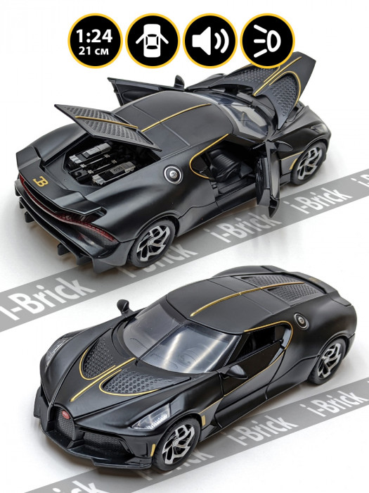 Металлическая машинка BMB 1:24 (21 см) «Bugatti La Voiture Noire» чёрная, свет, звук, инерция K2-06-C-4