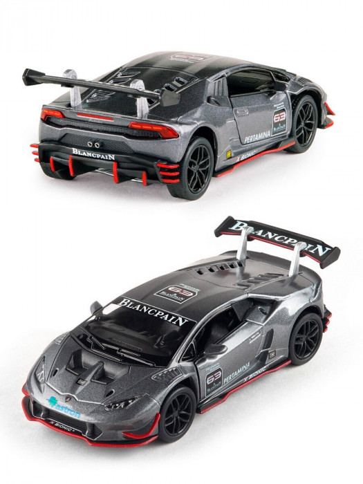 Металлическая машинка Kinsmart 1:36 «Lamborghini Huracan LP620-2 Super Trofeo» инерционная, серая KT5389D-2