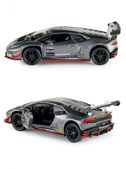 Металлическая машинка Kinsmart 1:36 «Lamborghini Huracan LP620-2 Super Trofeo» инерционная, серая KT5389D-2