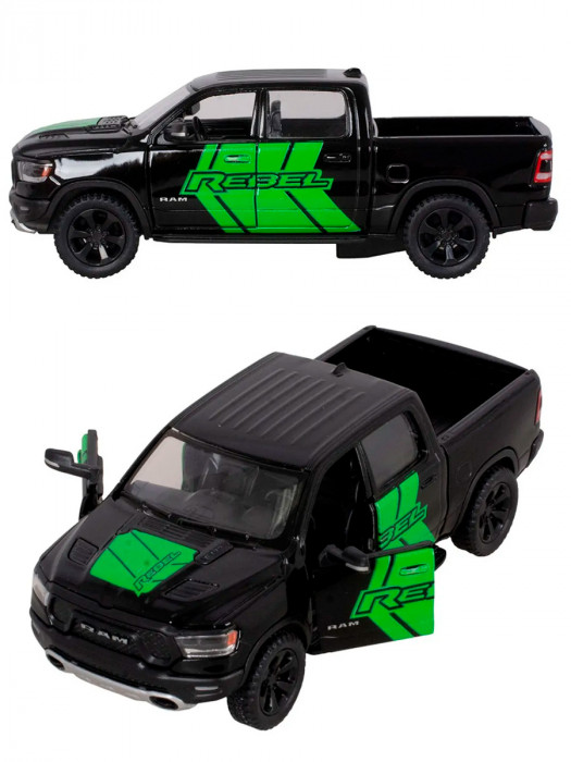 Металлическая машинка Kinsmart 1:46 «2019 Dodge RAM 1500 Livery Edition» инерционная, чёрная KT5413DF-1