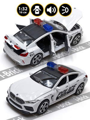 Металлическая машинка ChiMei 1:32 (16 см) «BMW M8 (MH8 800 Manhart) Полиция» белая, свет, звук, инерция