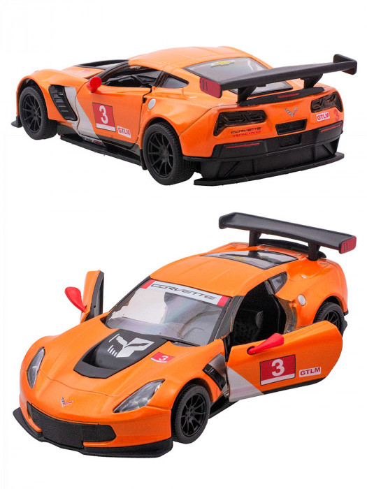 Машинка металлическая Kinsmart 1:36 «2016 Chevrolet Corvette C7.R Race Car» инерционная, оранжевая KT5397D-1