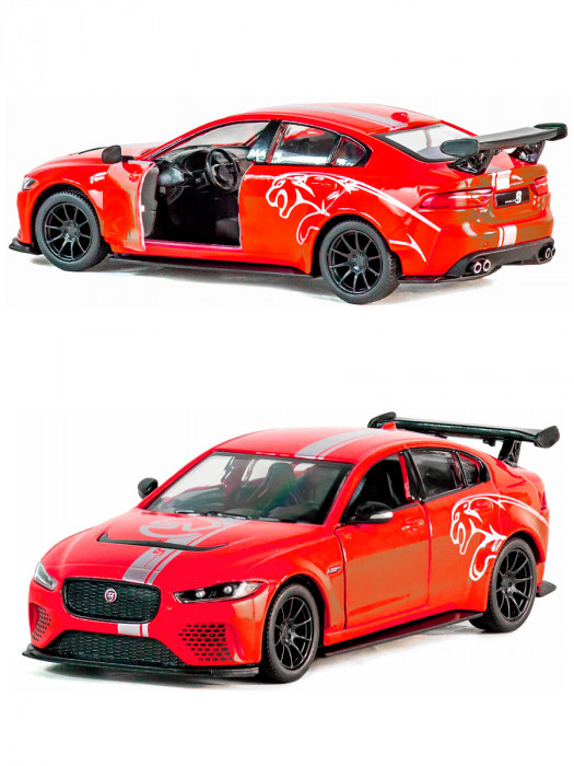 Металлическая машинка Kinsmart 1:38 «Jaguar XE SV Project 8 Livery Edition» инерционная, красная KT5416DF-2