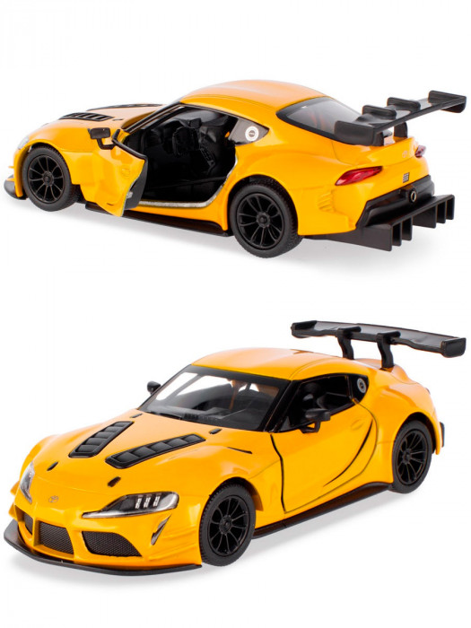 Металлическая машинка Kinsmart 1:36 «Toyota GR Supra Racing Concept» инерционная, жёлтая KT5421D-4
