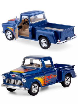 Металлическая машинка Kinsmart 1:32 «1955 Chevy Stepside Pick-up (с принтом)» инерционная, синяя