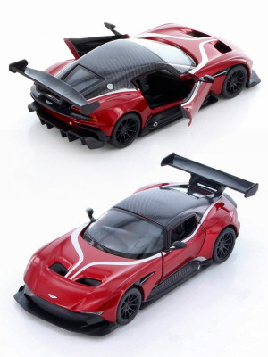 Металлическая машинка Kinsmart 1:38 «Aston Martin Vulcan с принтом» инерционная, красная