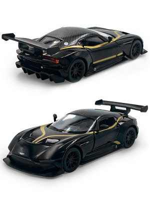 Металлическая машинка Kinsmart 1:38 «Aston Martin Vulcan с принтом» инерционная, чёрная