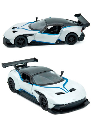 Металлическая машинка Kinsmart 1:38 «Aston Martin Vulcan с принтом» инерционная, белая