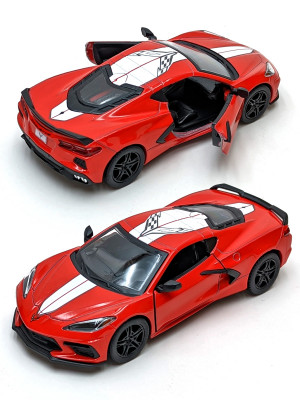 Металлическая машинка Kinsmart 1:36 «Chevrolet Corvette Stingray C8 (с принтом)» инерционная, красная