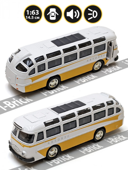 Металлическая машинка 1:63 «Автобус ЛАЗ-695» жёлтая, свет, звук, инерция TCC1814-12D-2