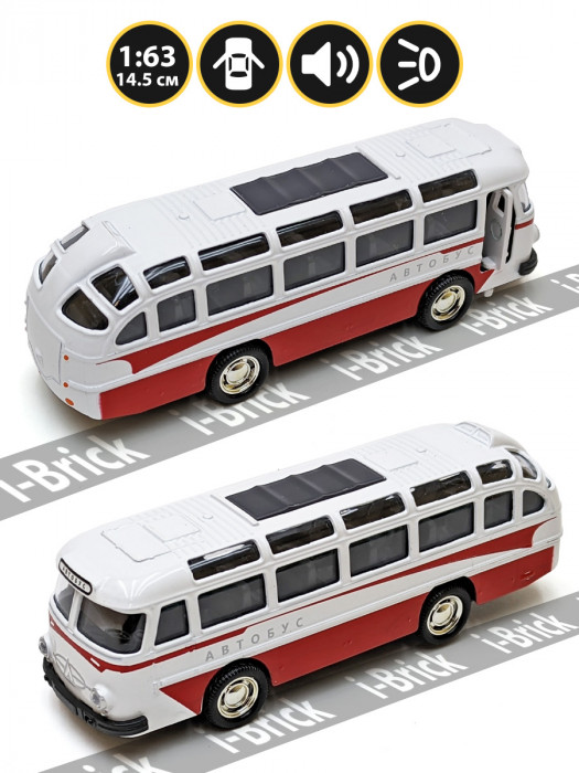 Металлическая машинка 1:63 «Автобус ЛАЗ-695» красная, свет, звук, инерция TCC1814-12D-3