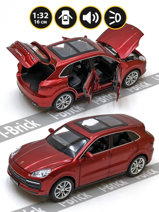 Металлическая машинка 1:32 (16 см) «Porsche Cayenne» красная, свет, звук, инерция 32491-1