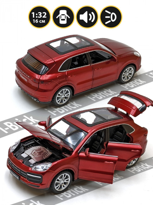 Металлическая машинка 1:32 (16 см) «Porsche Cayenne» красная, свет, звук, инерция 32491-1