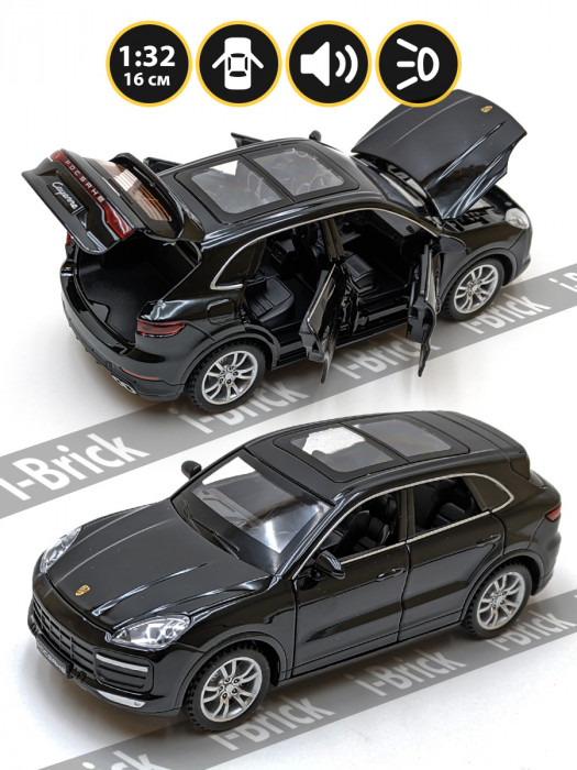 Металлическая машинка 1:32 (16 см) «Porsche Cayenne» чёрная, свет, звук, инерция 32491-2
