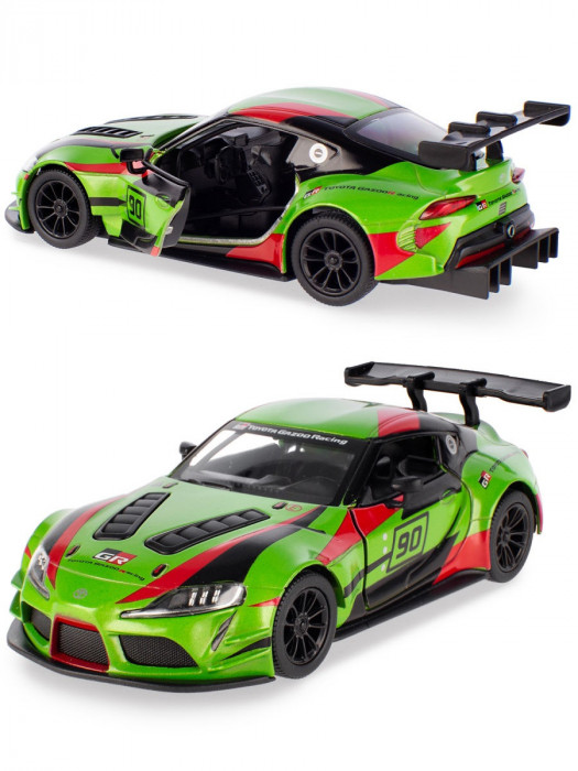 Металлическая машинка Kinsmart 1:36 «Toyota GR Supra Racing Concept (Livery Edition)» инерционная, зелёная KT5421DF-3