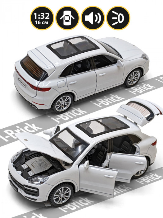 Металлическая машинка 1:32 (16 см) «Porsche Cayenne» белая, свет, звук, инерция 32491-3