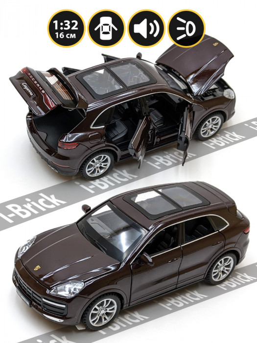 Металлическая машинка 1:32 (16 см) «Porsche Cayenne» коричневая, свет, звук, инерция 32491-4