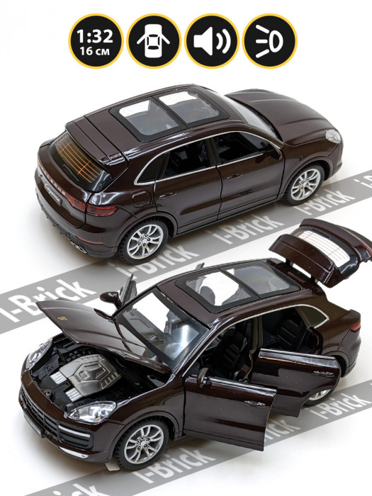 Металлическая машинка 1:32 (16 см) «Porsche Cayenne» коричневая, свет, звук, инерция 32491-4