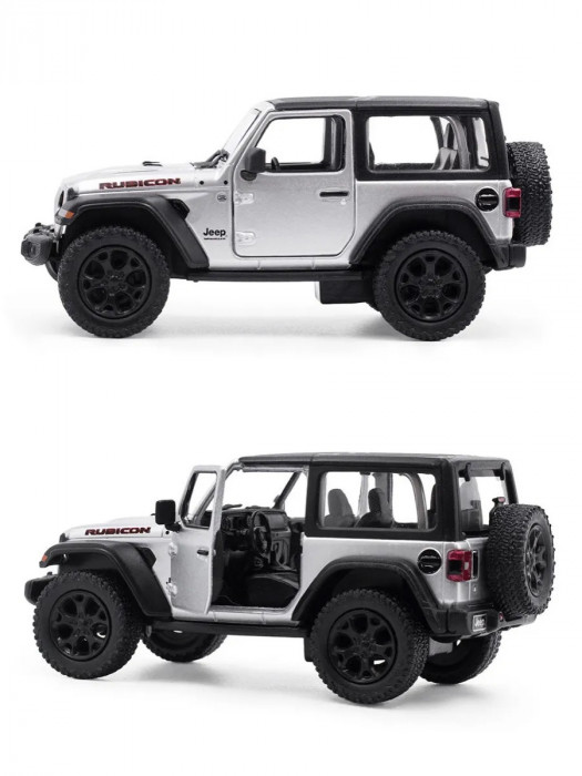 Металлическая машинка Kinsmart 1:34 «2018 Jeep Wrangler (жёсткий верх)» инерционная, серебристая KT5412DK-3