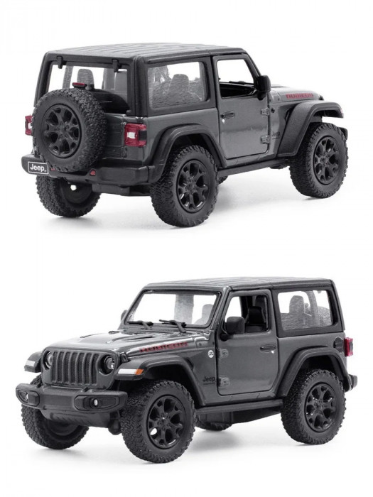Металлическая машинка Kinsmart 1:34 «2018 Jeep Wrangler (жёсткий верх)» инерционная, серая KT5412DK-4
