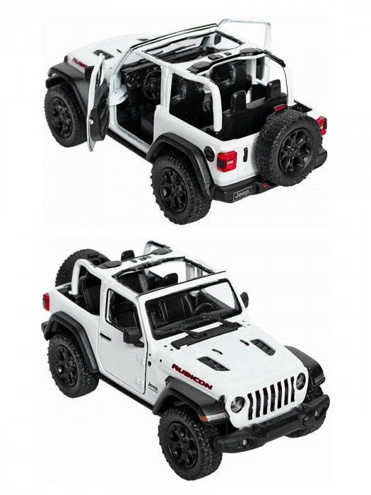 Металлическая машинка Kinsmart 1:34 «2018 Jeep Wrangler (открытый верх)» инерционная, белая KT5412DH-1